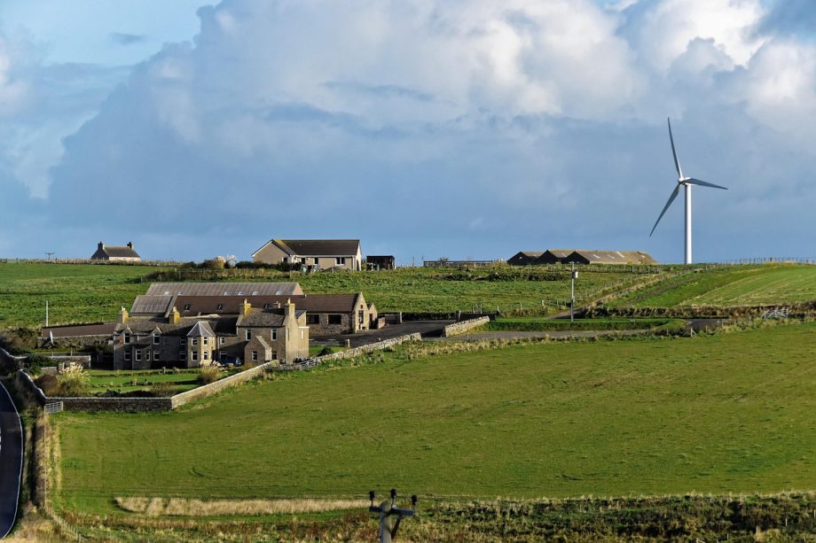 Windmolens op een groen veld als voorbeeld van lokale energieproductie